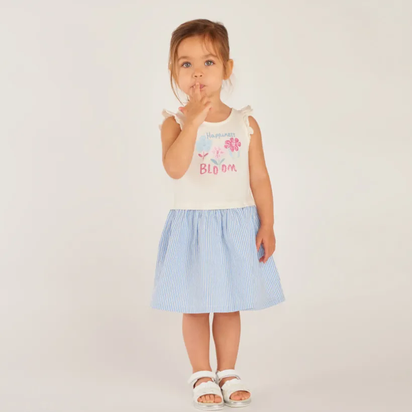 Zomerjurk 2-in-1 met fantasietekening en gestreepte rok voor babymeisjes