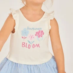 Zomerjurk 2-in-1 met fantasietekening en gestreepte rok voor babymeisjes