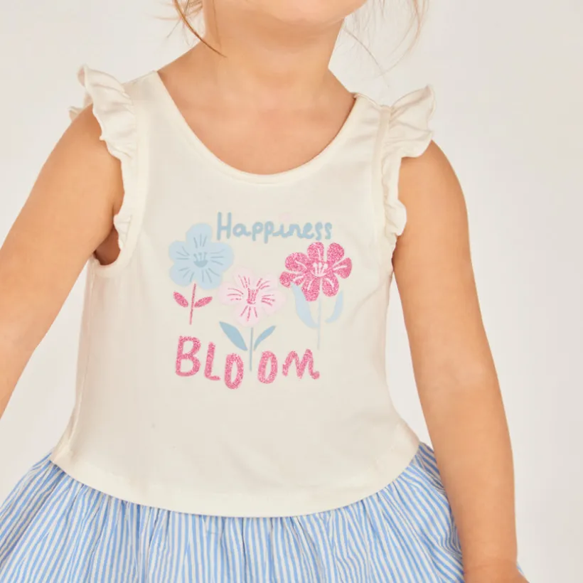 Zomerjurk 2-in-1 met fantasietekening en gestreepte rok voor babymeisjes