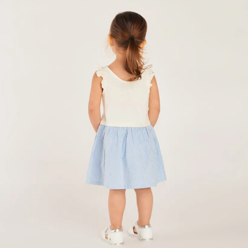 Zomerjurk 2-in-1 met fantasietekening en gestreepte rok voor babymeisjes