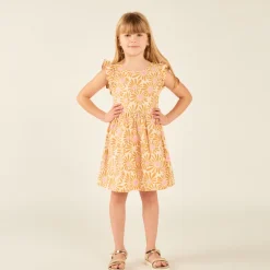 Zomerjurk met korte mouwen, bloemenprint en open rug meisjes