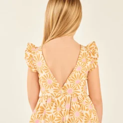 Zomerjurk met korte mouwen, bloemenprint en open rug meisjes