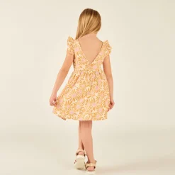 Zomerjurk met korte mouwen, bloemenprint en open rug meisjes