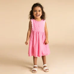 Zonder mouwen jurk in viscose voile met Engels borduursel voor meisjes
