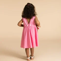 Zonder mouwen jurk in viscose voile met Engels borduursel voor meisjes