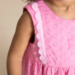 Zonder mouwen jurk in viscose voile met Engels borduursel voor meisjes