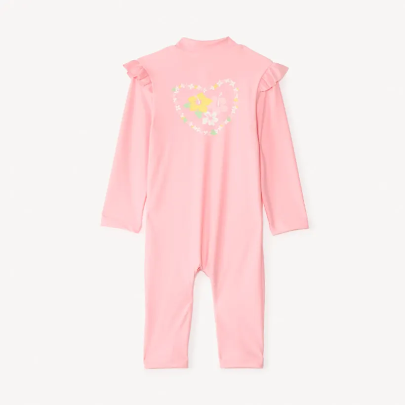 Zonnebrandwerende badpak meisjes in het roze.