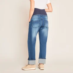 Zwangeren jeans met hoge taille en omslagzoom