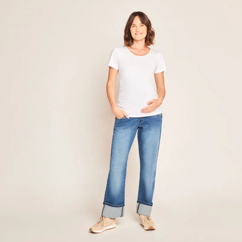 Zwangeren jeans met hoge taille en omslagzoom