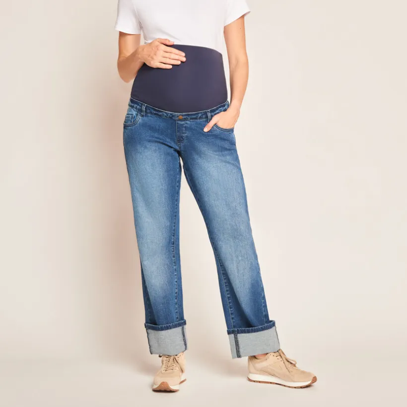 Zwangeren jeans met hoge taille en omslagzoom