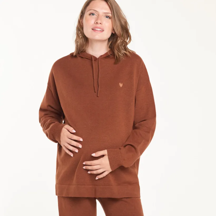 Zwangerschaps hoodie met gebreide hartborduurmotief