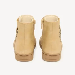 Zwarte en elastische enkelboots voor meisjes met een leopardprint hartmotief.