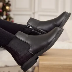 Zwarte laarsjes met ritssluiting en lederlook, met geruit detail meisjes