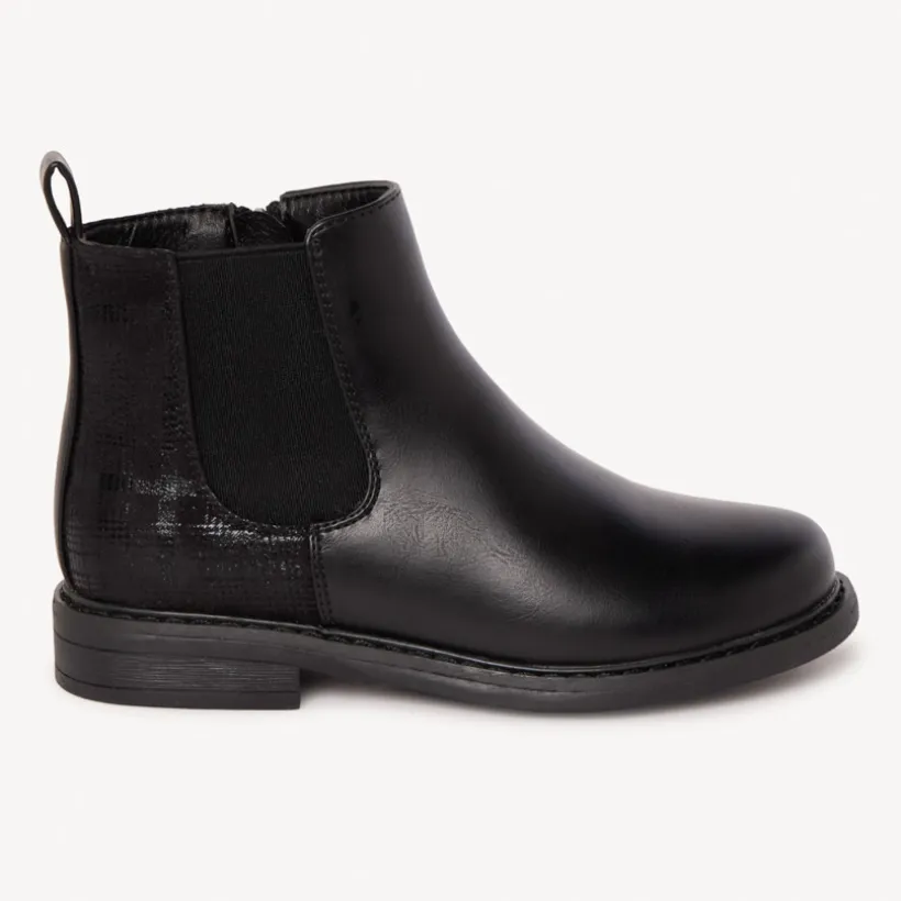Zwarte laarsjes met ritssluiting en lederlook, met geruit detail meisjes