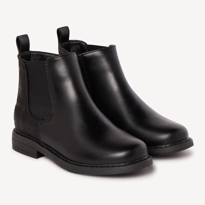 Zwarte laarsjes met ritssluiting en lederlook, met geruit detail meisjes