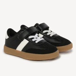 Zwarte lage sneakers met elastische veters en velcro voor babyjongen