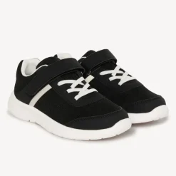 Zwarte lage sportsneakers met elastische veters en velcro jongens