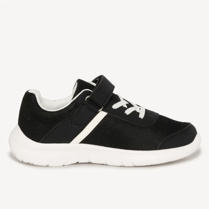 Zwarte lage sportsneakers met elastische veters en velcro jongens